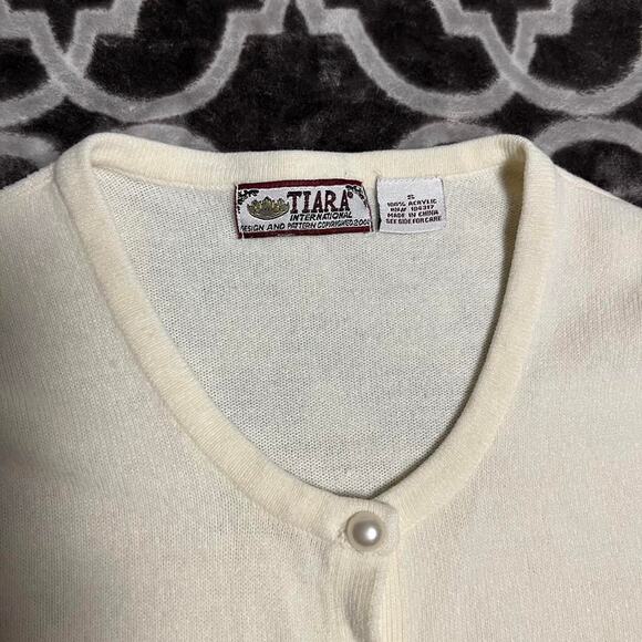 Classic White Cardigan Women's Small Full Pearl Button Sweater Academia Japan - Picture 2 of 7